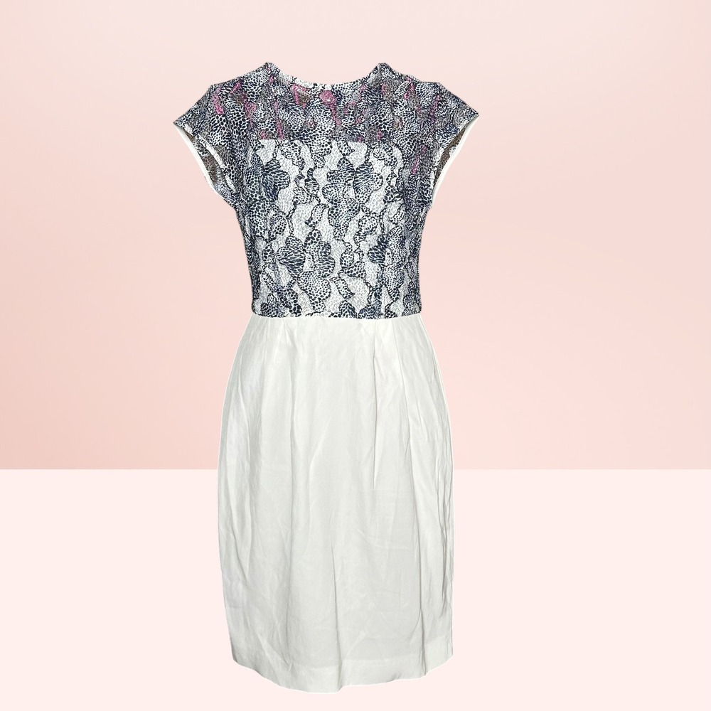 Reiss Lace Bodice Sheath Dress Navy White Professional Cocktail Wedding Guest XS